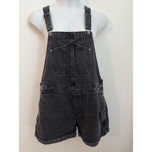 Old Navy Shortalls Overalls Jumper Shorts Womens XL Black Denim Casual Gardening